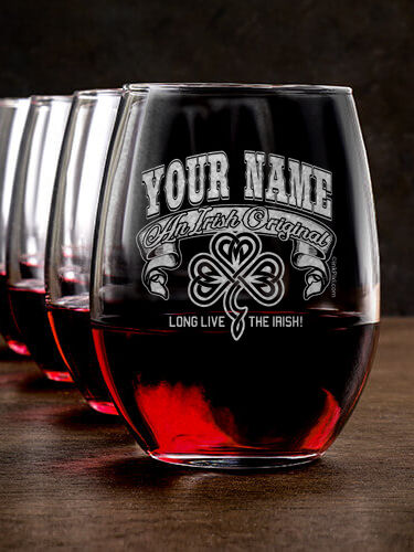 Irish Original : Stemless Wine Glasses - Engraved