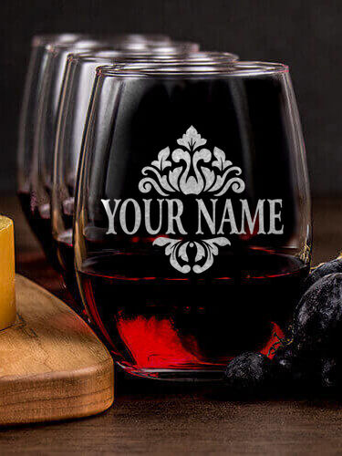 Classic Filigree : Cheese Board Wine Glass Gift Sets - Engraved