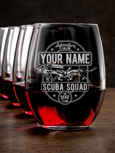 Scuba : Stemless Wine Glasses - Engraved