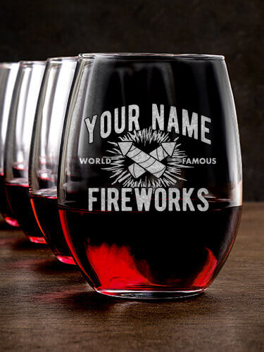 Fireworks : Stemless Wine Glasses - Engraved