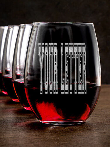Varsity Letter : Stemless Wine Glasses - Engraved