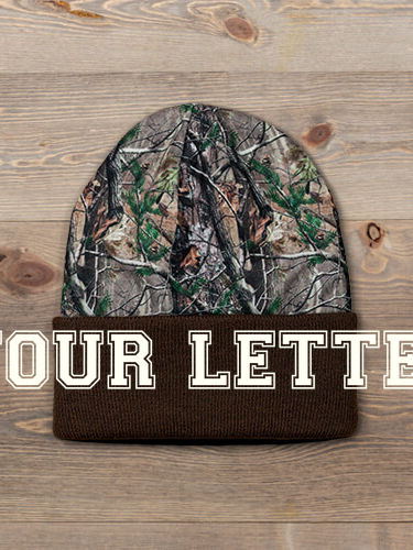 Varsity Letter : Embroidered 2-Tone Camo Cuffed Beanie