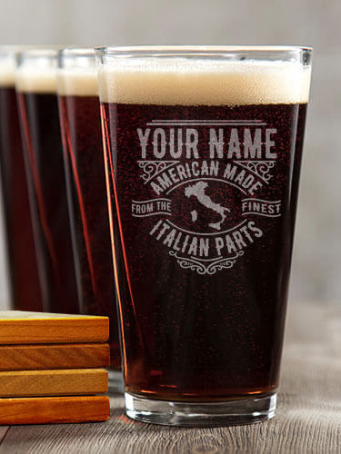 Italian Parts : 4 Pint Glasses - Engraved 4 Coasters Gift Set