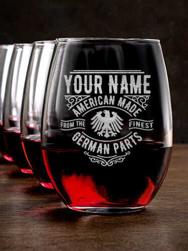 German Parts : Stemless Wine Glasses - Engraved
