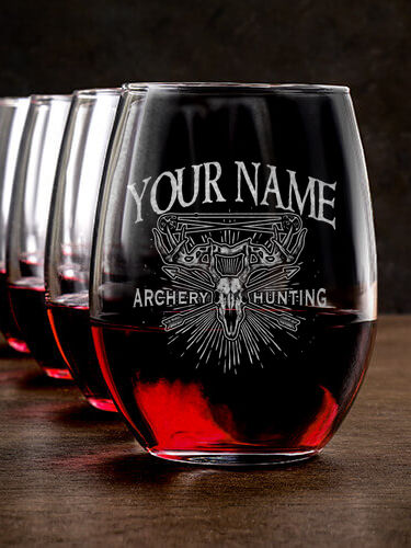 Archery Hunting : Stemless Wine Glasses - Engraved