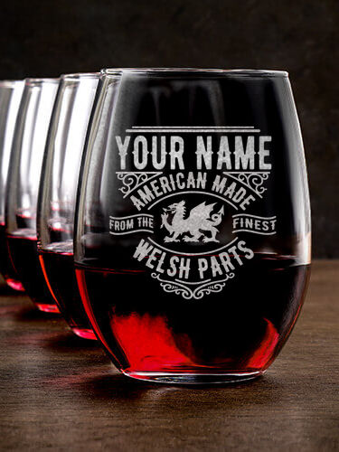 Welsh Parts : Stemless Wine Glasses - Engraved