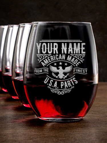 U.S.A. Parts : Stemless Wine Glasses - Engraved