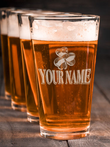 Shamrock Flag : Pint Glasses - Engraved