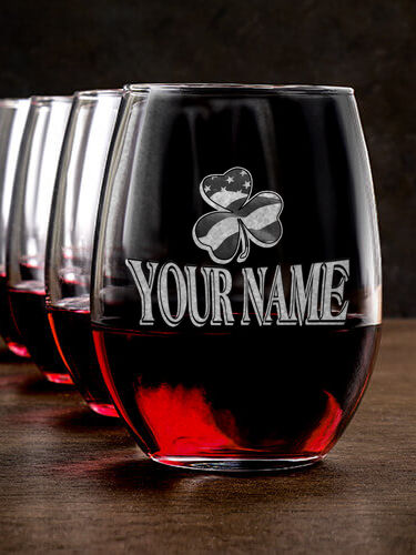 Shamrock Flag : Stemless Wine Glasses - Engraved