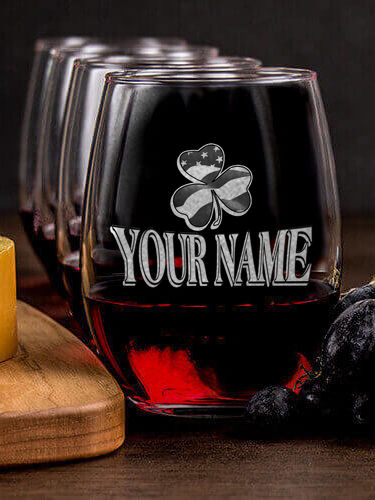 Shamrock Flag : Cheese Board Wine Glass Gift Sets - Engraved