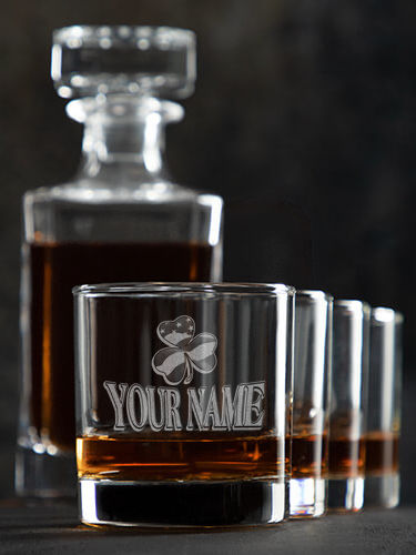 Shamrock Flag : Decanter Rocks Glass Gift Sets - Engraved