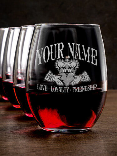 Claddagh : Stemless Wine Glasses - Engraved