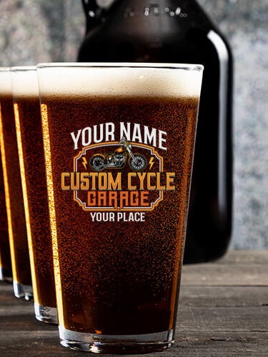 Custom Cycle Garage : Growler Pint Glass Gift Sets - Color Printed