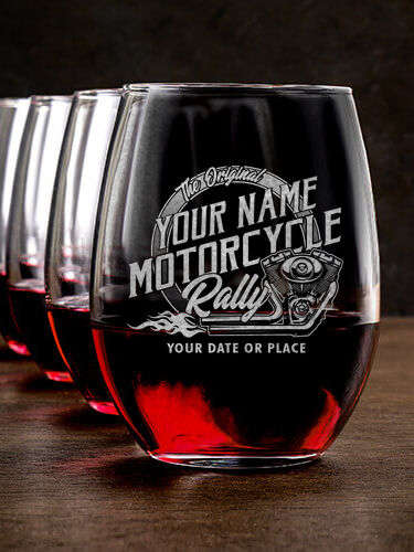 Motorcycle Rally : Stemless Wine Glasses - Engraved