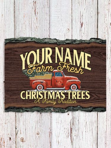Christmas Tree Farm : Faux Sliced Log Plaque