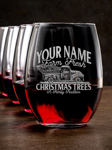 Christmas Tree Farm : Stemless Wine Glasses - Engraved