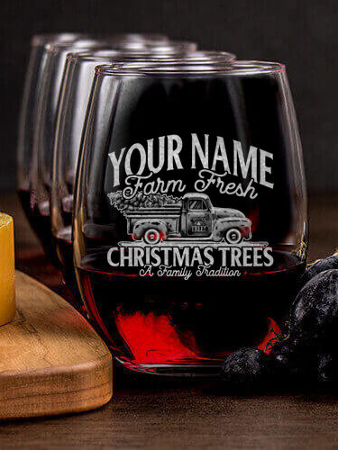 Christmas Tree Farm : Cheese Board Wine Glass Gift Sets - Engraved