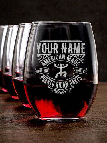 Puerto Rican Parts : Stemless Wine Glasses - Engraved