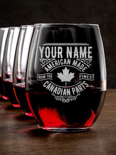 Canadian Parts : Stemless Wine Glasses - Engraved