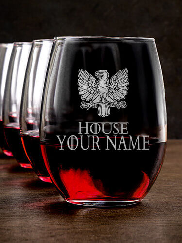 House : Stemless Wine Glasses - Engraved