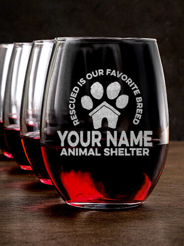 Animal Shelter : Stemless Wine Glasses - Engraved