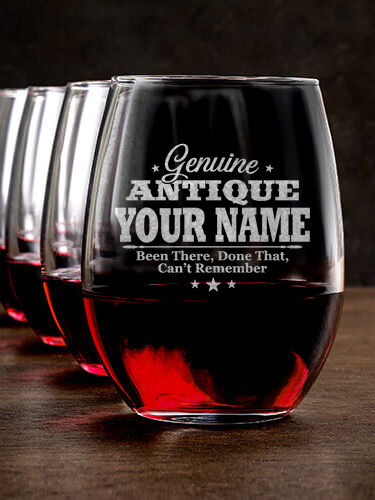 Genuine Antique : Stemless Wine Glasses - Engraved