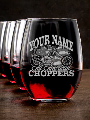 All American Choppers : Stemless Wine Glasses - Engraved