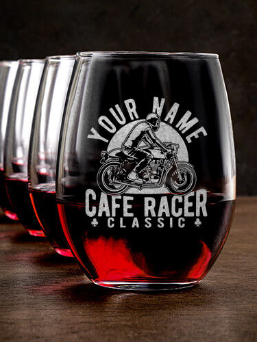 Cafe Racer : Stemless Wine Glasses - Engraved