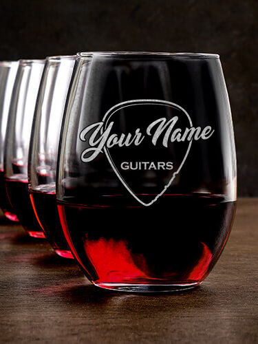 Guitars : Stemless Wine Glasses - Engraved