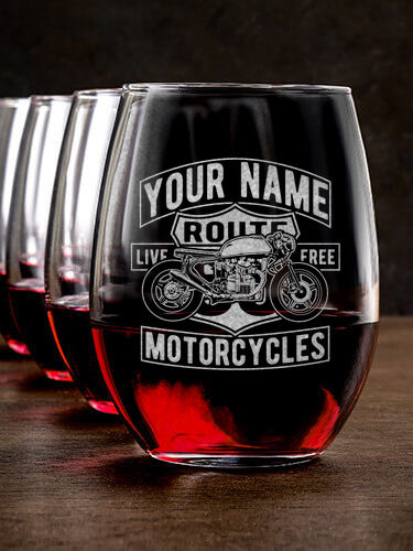 Motorcycles : Stemless Wine Glasses - Engraved