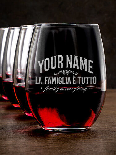 Family Is Everything : Stemless Wine Glasses - Engraved