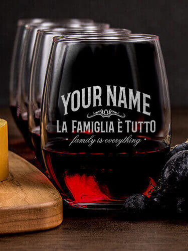 Family Is Everything : Cheese Board Wine Glass Gift Sets - Engraved