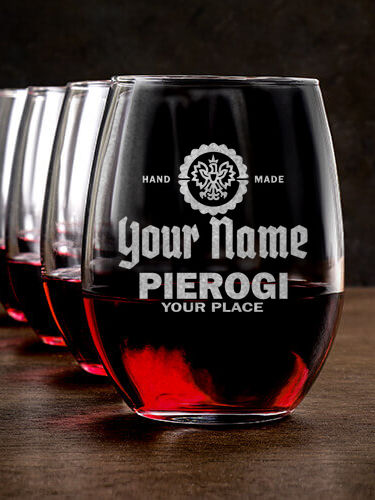 Pierogi : Stemless Wine Glasses - Engraved