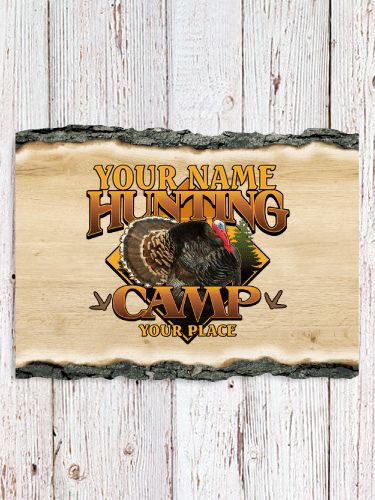 Turkey Hunting Camp : Faux Sliced Log Plaque