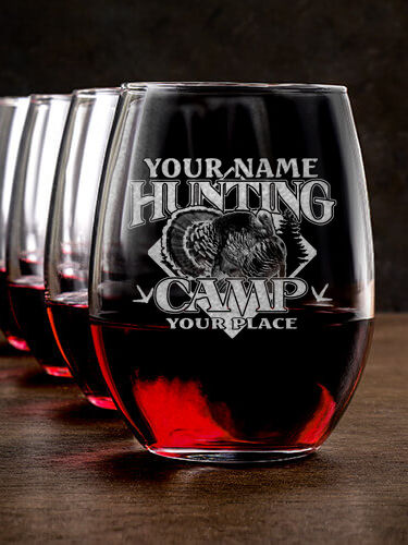 Turkey Hunting Camp : Stemless Wine Glasses - Engraved