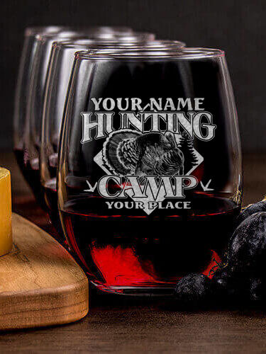 Turkey Hunting Camp : Cheese Board Wine Glass Gift Sets - Engraved