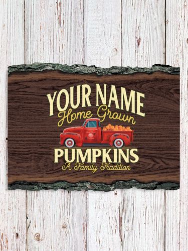 Pumpkins : Faux Sliced Log Plaque