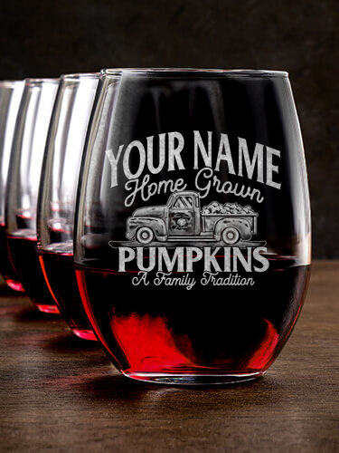Pumpkins : Stemless Wine Glasses - Engraved