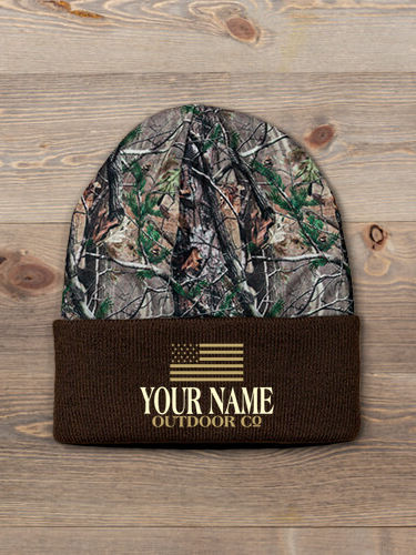 American Outdoor Company : Embroidered 2-Tone Camo Cuffed Beanie