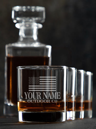 American Outdoor Company : Decanter Rocks Glass Gift Sets - Engraved