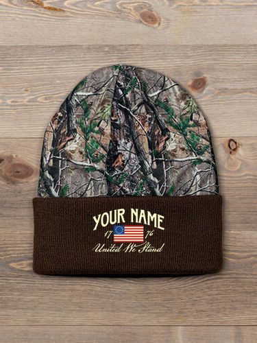 United We Stand : Embroidered 2-Tone Camo Cuffed Beanie