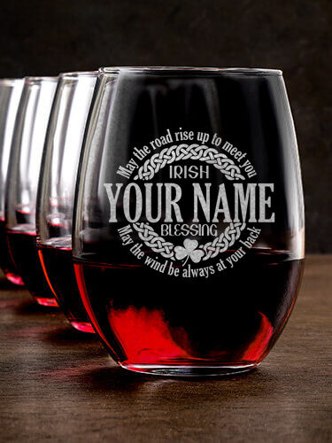 Irish Blessing : Stemless Wine Glasses - Engraved