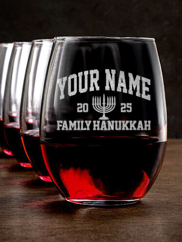 Hanukkah Varsity : Stemless Wine Glasses - Engraved
