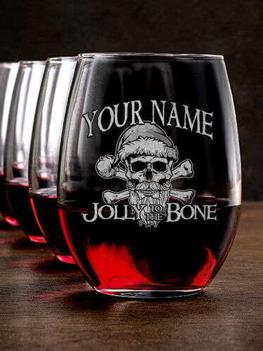 Jolly To The Bone : Stemless Wine Glasses - Engraved