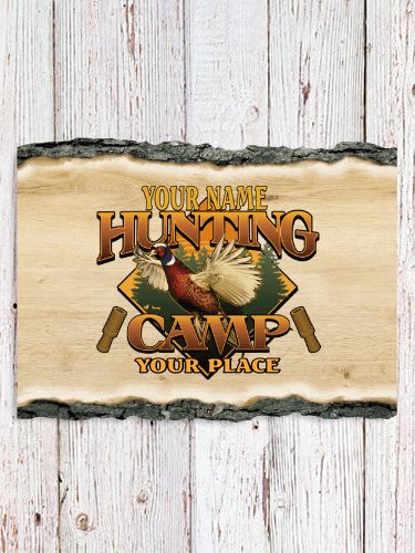 Pheasant Hunting Camp : Faux Sliced Log Plaque