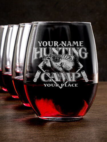 Pheasant Hunting Camp : Stemless Wine Glasses - Engraved