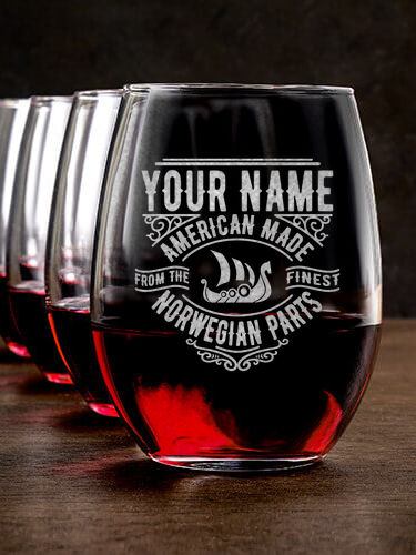 Norwegian Parts : Stemless Wine Glasses - Engraved