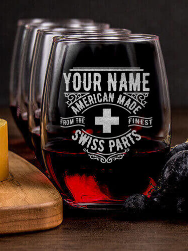 Swiss Parts : Cheese Board Wine Glass Gift Sets - Engraved