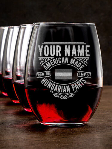 Hungarian Parts : Stemless Wine Glasses - Engraved
