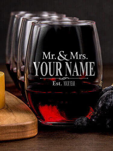 Mr and Mrs : Cheese Board Wine Glass Gift Sets - Engraved